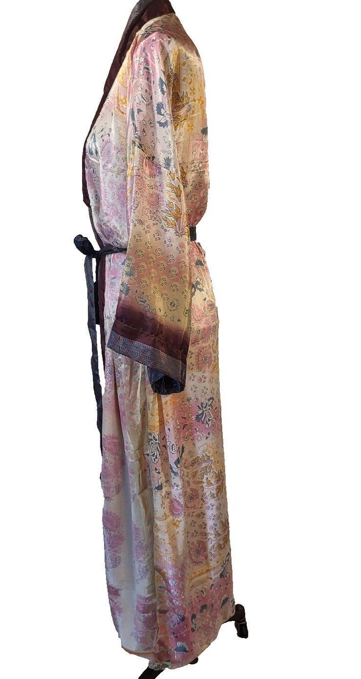 Gorgeous Silk Robe Made From Recycled Saris Kimono Style One Size - Picture 3 of 4